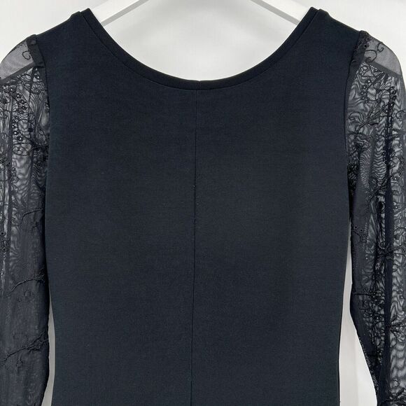 Vintage Lillie Rubin Black Midi Dress Side‎ Leg Slit Lace Sleeves Size Medium - Picture 5 of 10